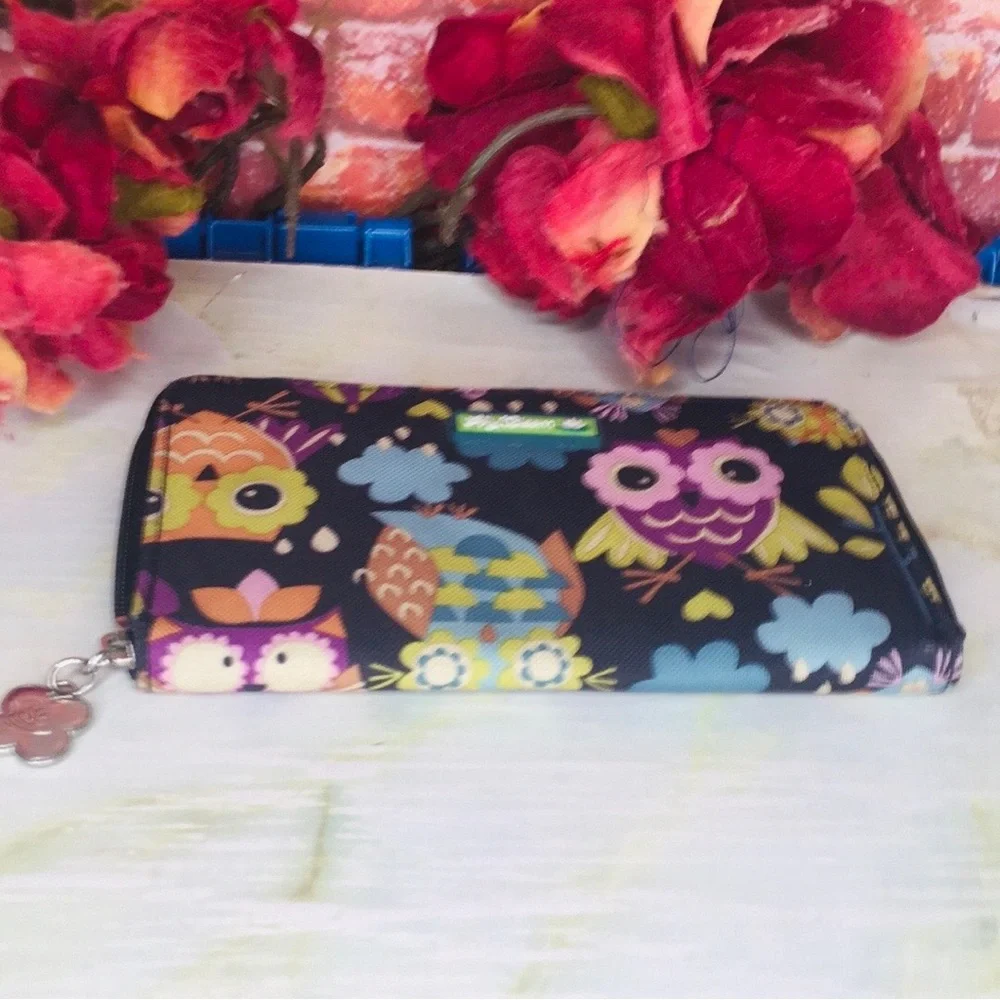 Lily Bloom Whimsical Give a Hoot Owl Print Zippered Wallet
